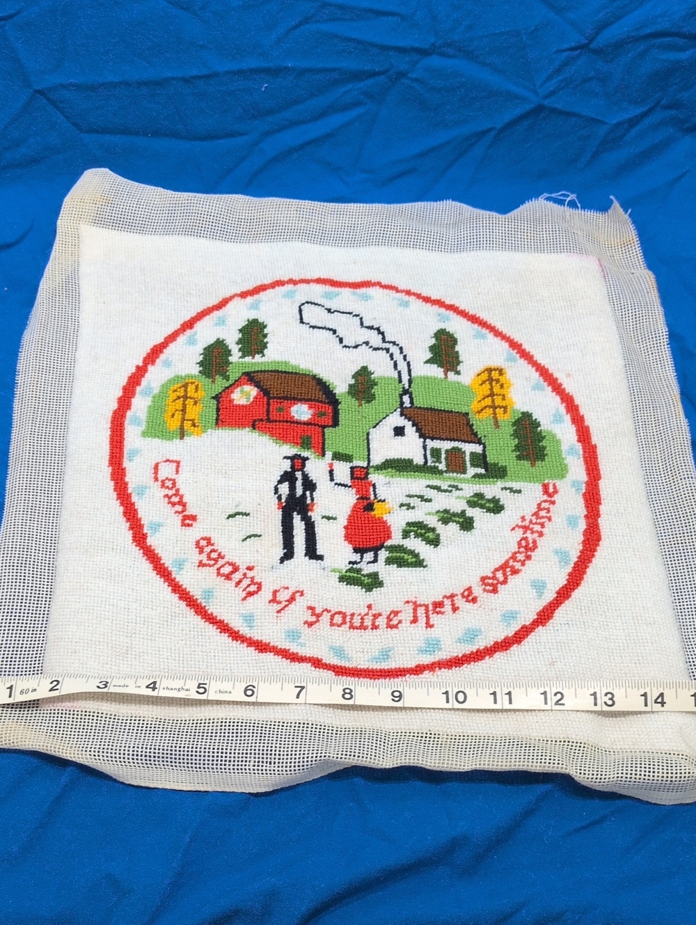 Handmade Country Couple Embroidery Hoop Art - Red, Green, White